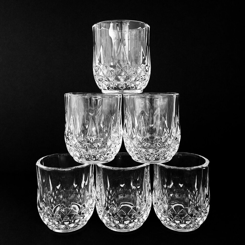 NEW IN BOX LOT 6pc SET WHISKEY STYLE DIAMOND CUT SHOT GLASSES 2.8oz